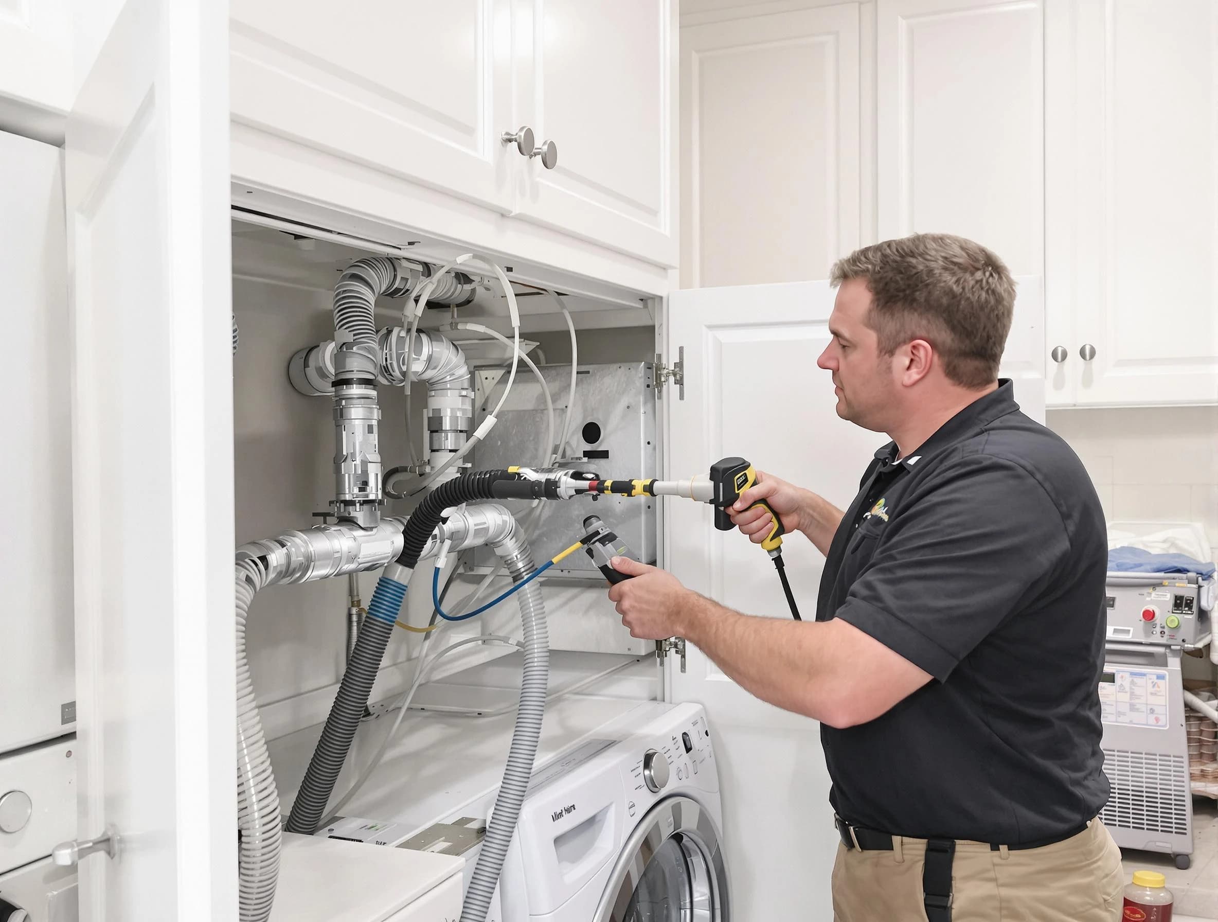 Baldwin Dryer Vent Cleaning professional removing severe blockage from a clogged dryer vent in Baldwin