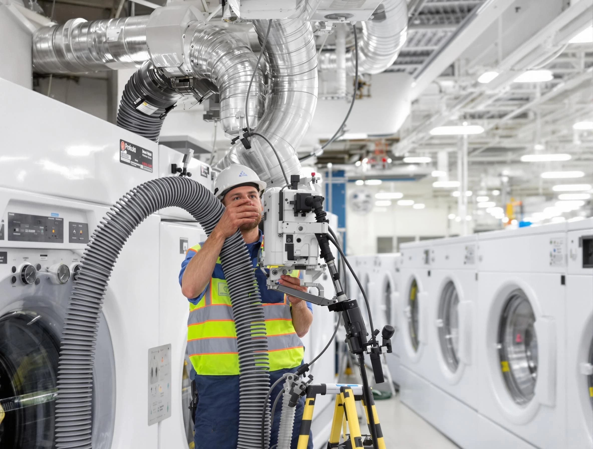 Baldwin Dryer Vent Cleaning team performing commercial-grade dryer vent cleaning at a business facility in Baldwin