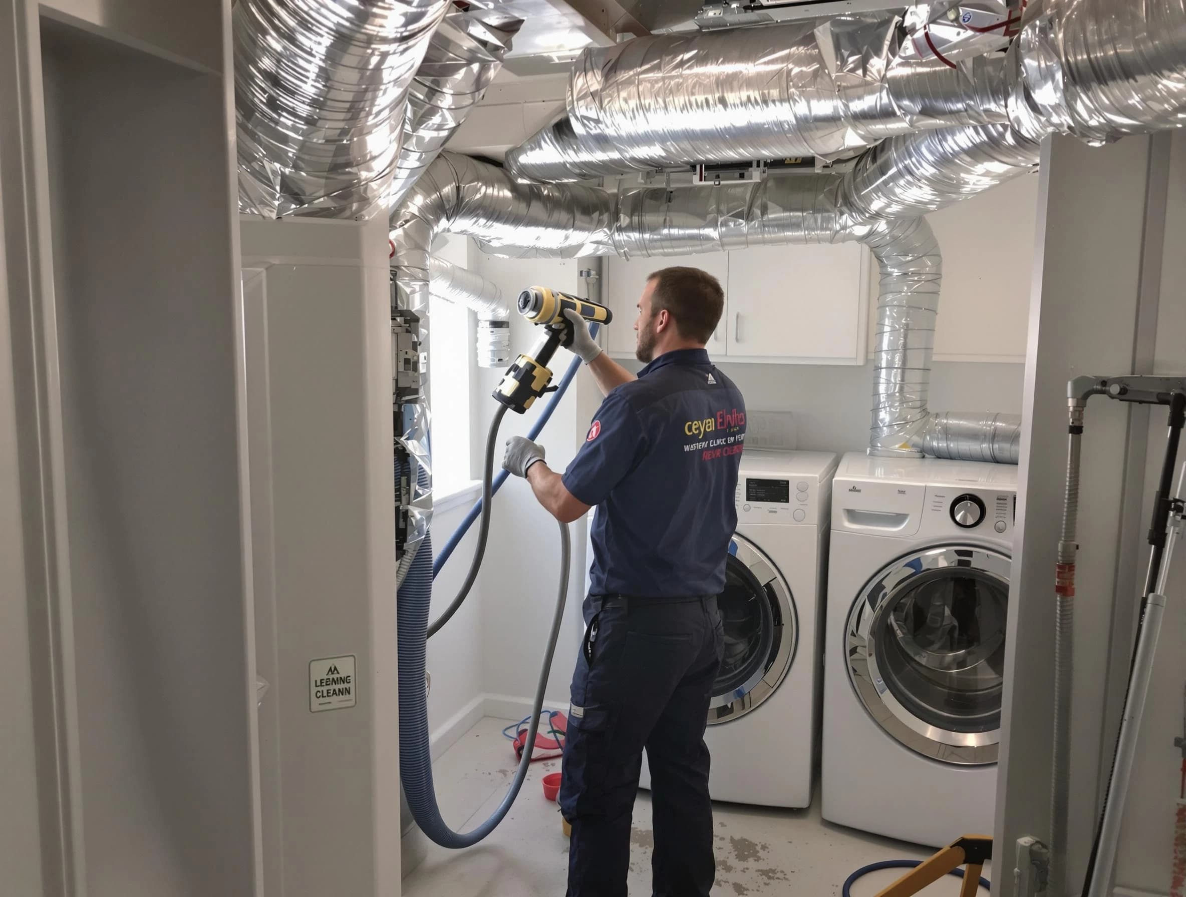 Baldwin Dryer Vent Cleaning specialist using advanced equipment for thorough duct cleaning in Baldwin