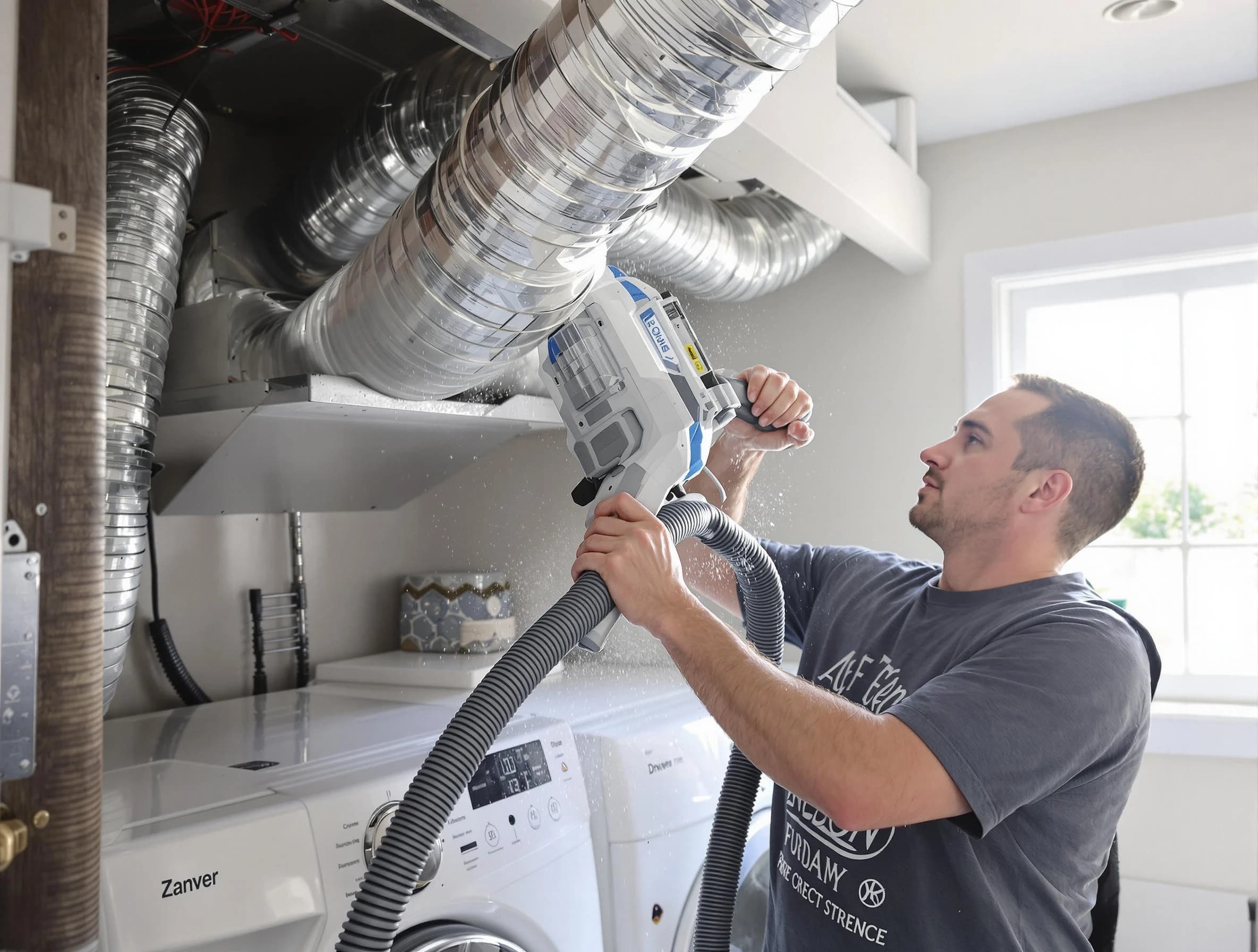 Baldwin Dryer Vent Cleaning specialist cleaning deep within a dryer vent duct system in Baldwin