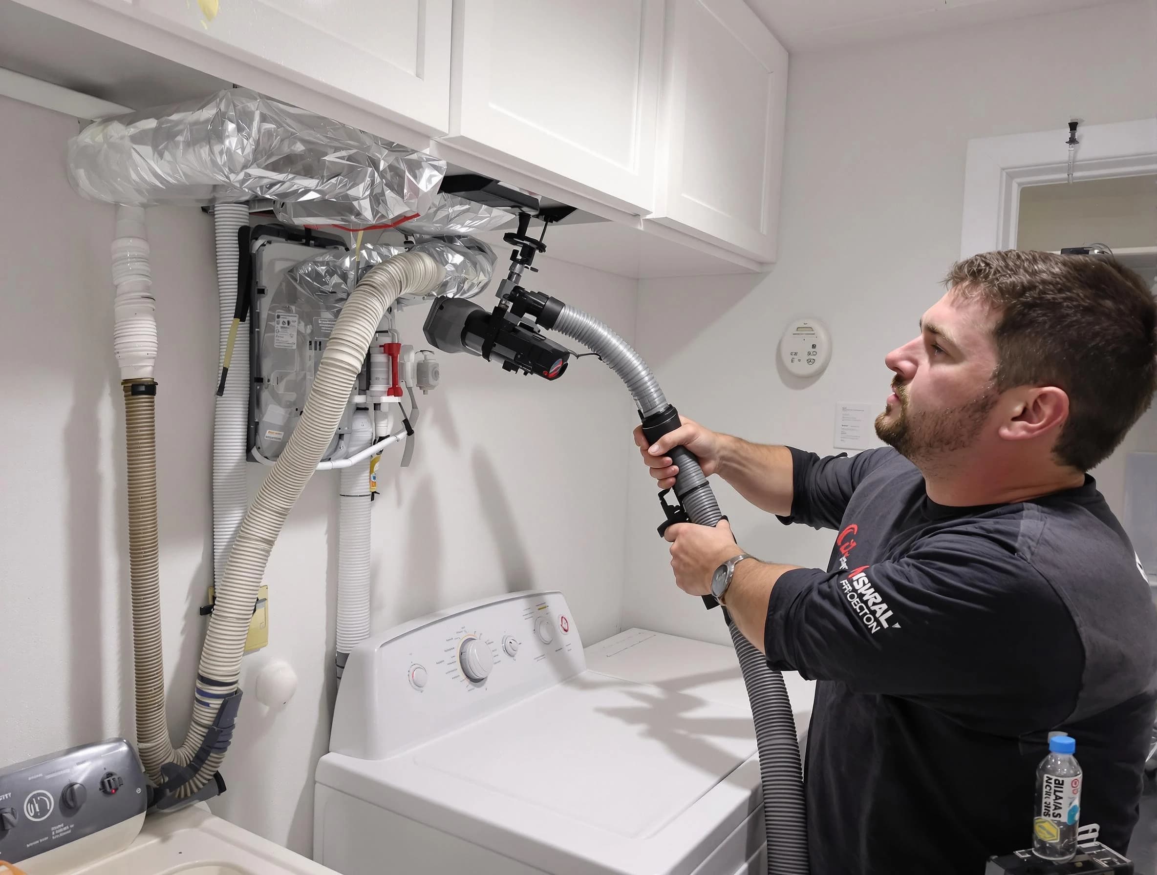 Baldwin Dryer Vent Cleaning certified technician performing safety-focused gas dryer vent cleaning in Baldwin