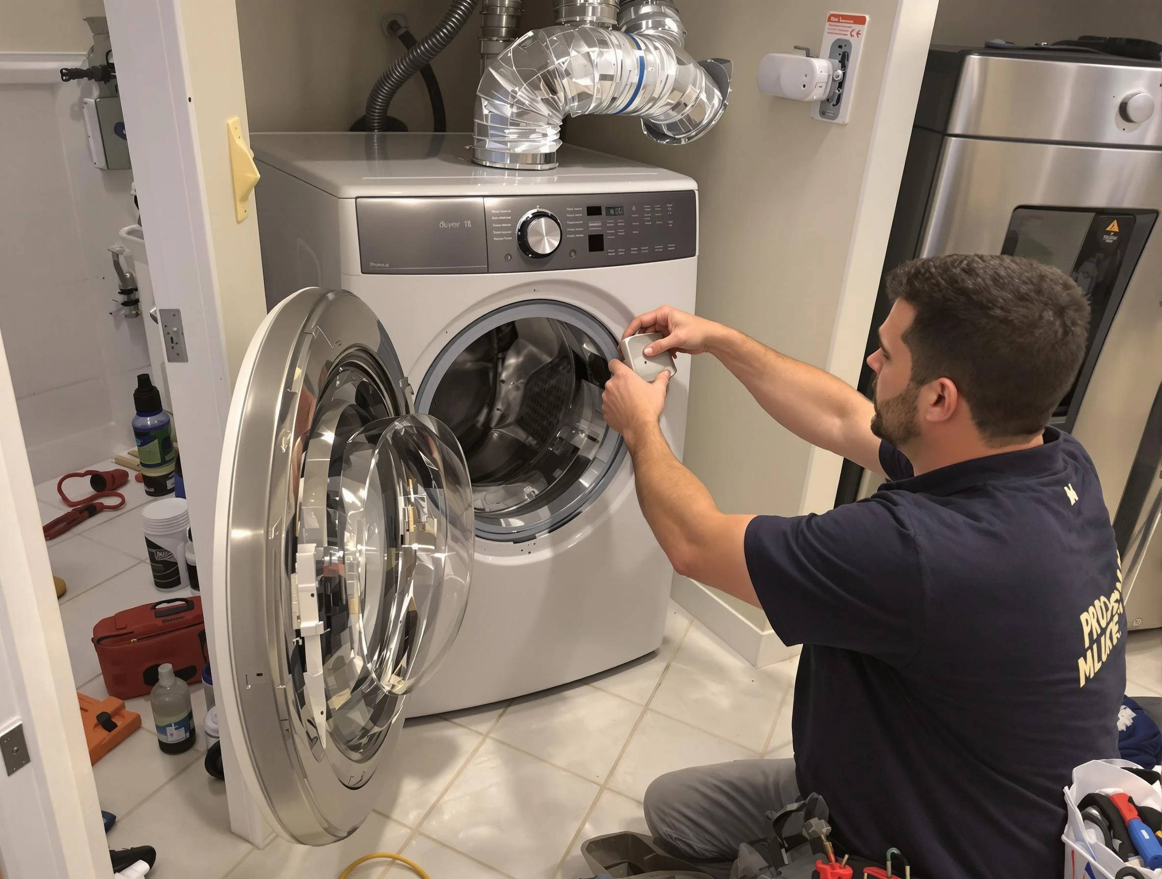 Baldwin Dryer Vent Cleaning technician performing precise dryer vent hose installation in Baldwin