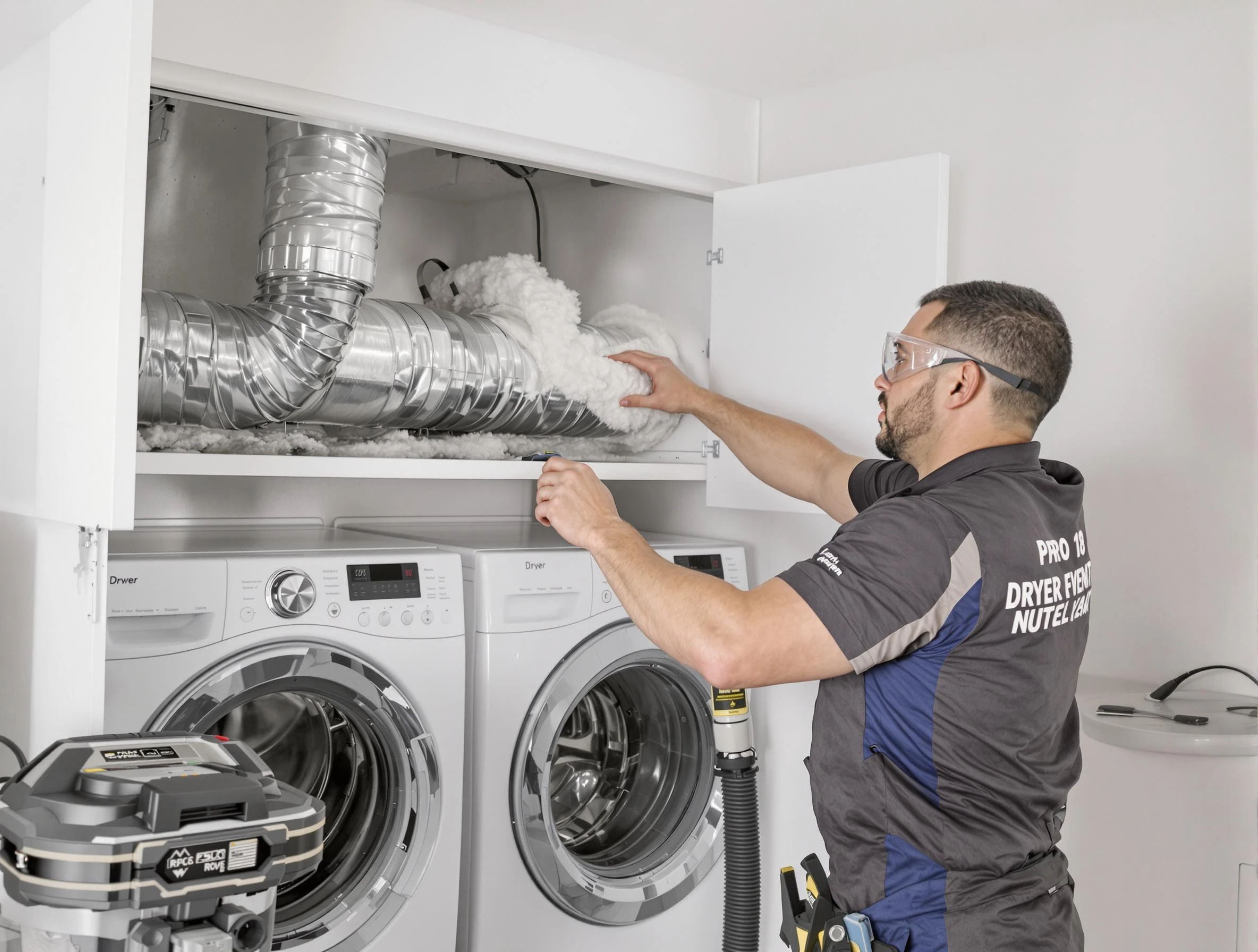 Baldwin Dryer Vent Cleaning certified technician performing specialized gas dryer vent cleaning in Baldwin